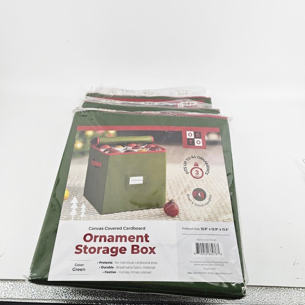 Osto Ornament Storage Box  Green New 64 Slot Canvas Holiday Organizer Lot Of Two